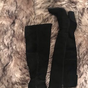 Faux shearling knee high boots
